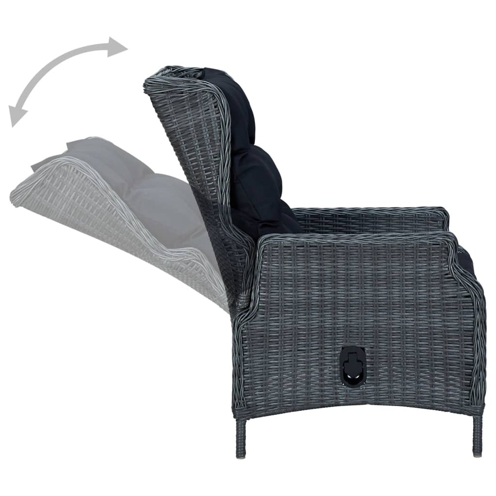 Mobilier à dîner 7 pièces avec coussins résine tressée gris foncé
