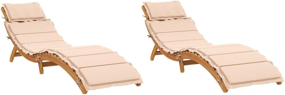 vidaXL Sonnenliegen 2 STK., Gartenliege mit Auflagen, Relaxliege Klappbar Latten-Design, Gartenmöbel Klappliege Liege, Beige Massivholz Akazie