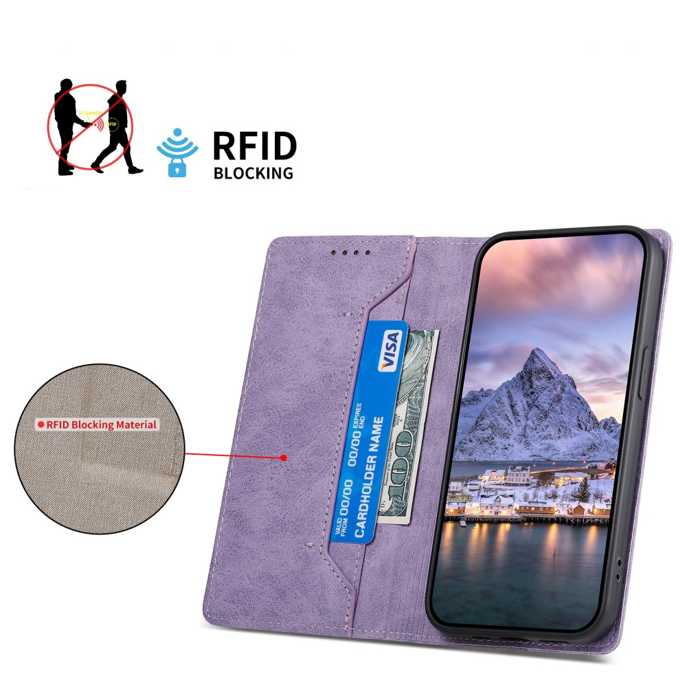Samsung Galaxy S25 Ultra Leder Tasche Flip Wallet Etui mit Kartenfächern (RFID Schutz) - Lila
