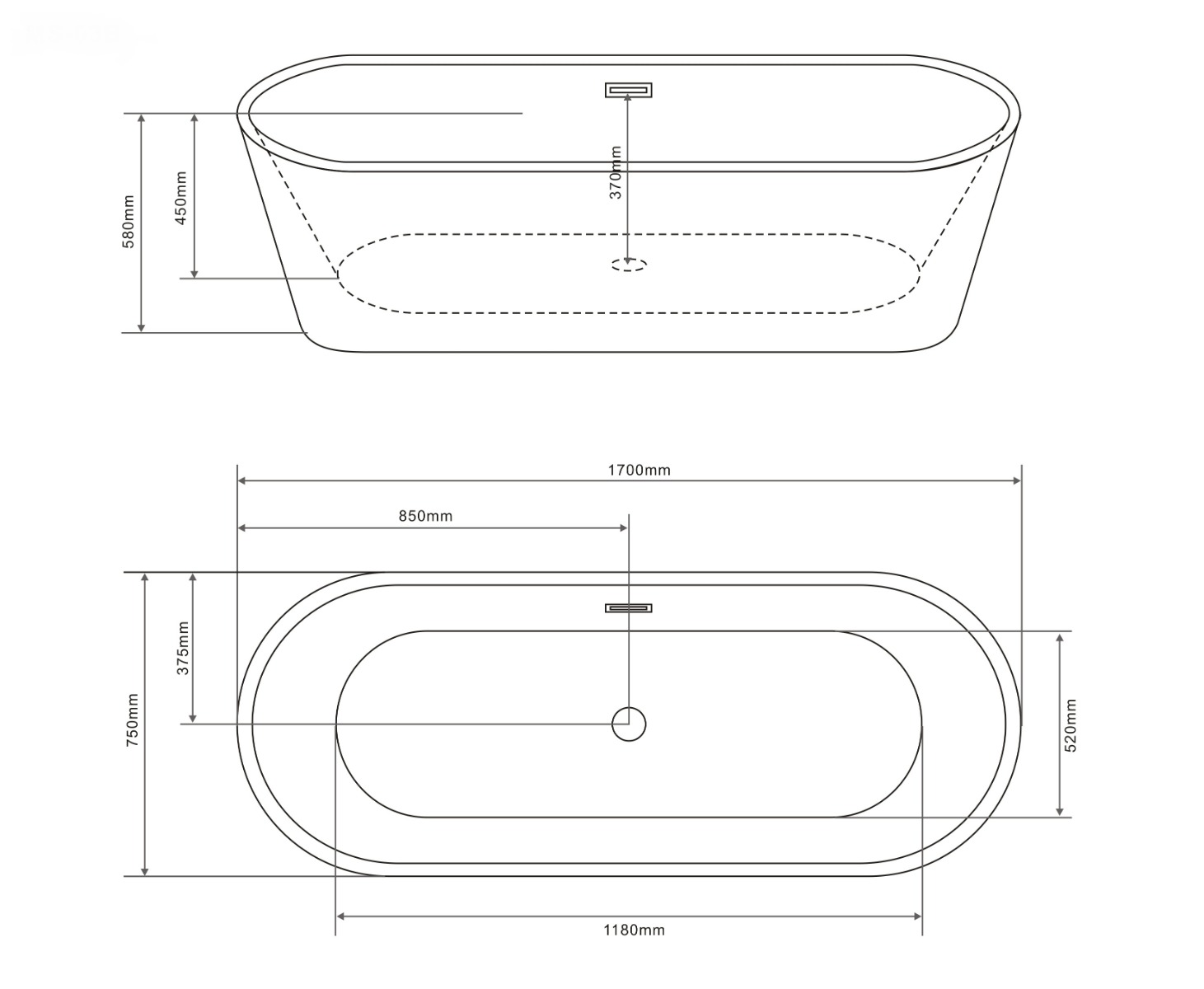 Badstuber Reno vrijstaand bad 170x75x58cm zwart/wit