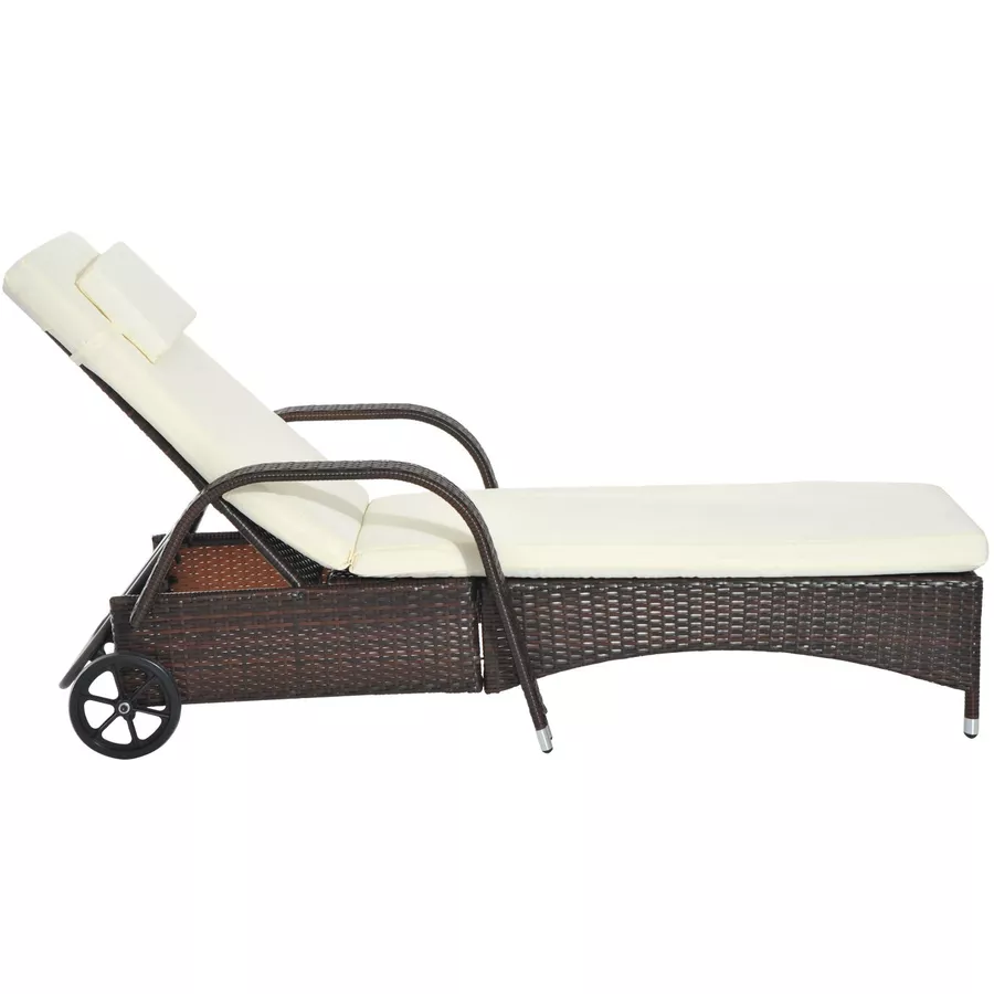 Outsunny Mobile Rattanliege für den Garten kaffeebraun, creme
