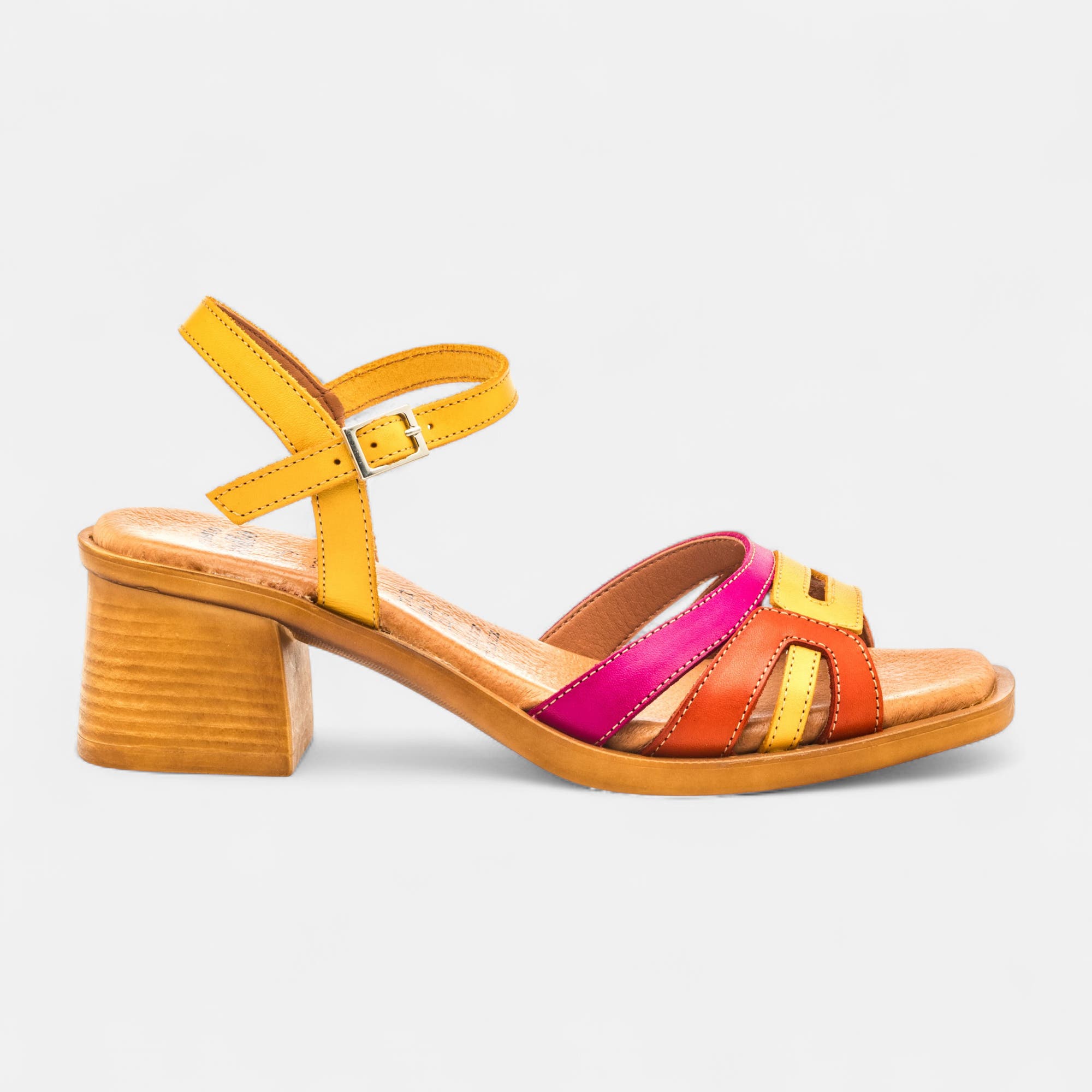 Nu-pieds à talon Femme en cuir jaune