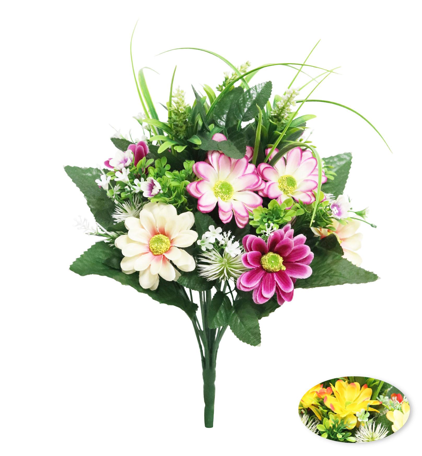 BOUQUET DE MARGUERITES ET FEUILLAGES H.40CM