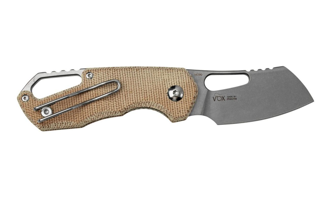 MKM Isonzo FX03M-2NC Cleaver M390, Natural Canvas Micarta zakmes, Jesper Voxnaes design