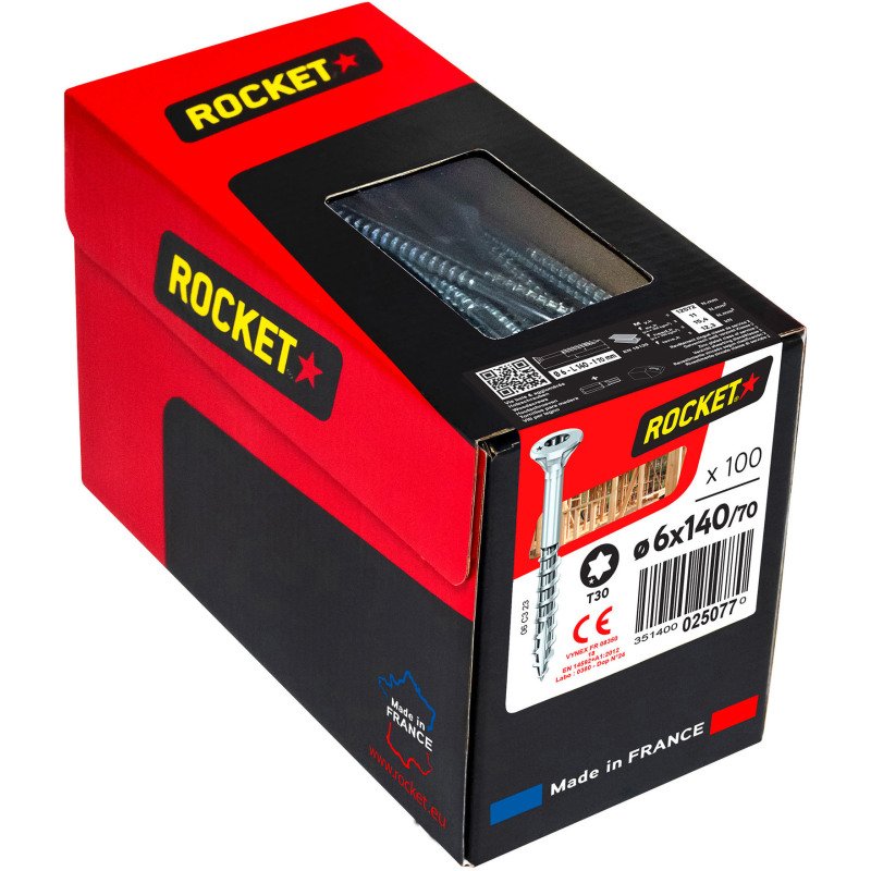 Vis à bois Rocket tête fraisée Torx (étoile) acier zingué, filetage partiel