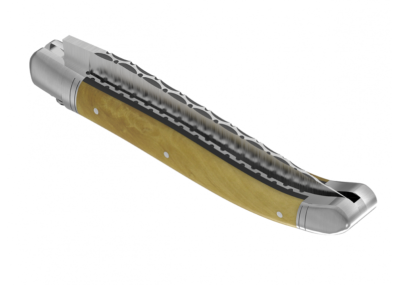 Couteau Laguiole prestige avec un manche en buis et mitres en acier inoxydable