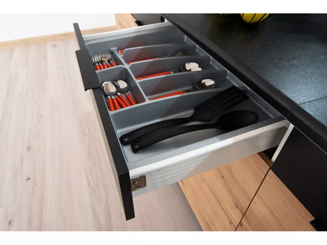 Cuisine complète Erika 7 éléments couleur chêne artisan/noire avec plan de travail inclus - Longueur 180/240 cm