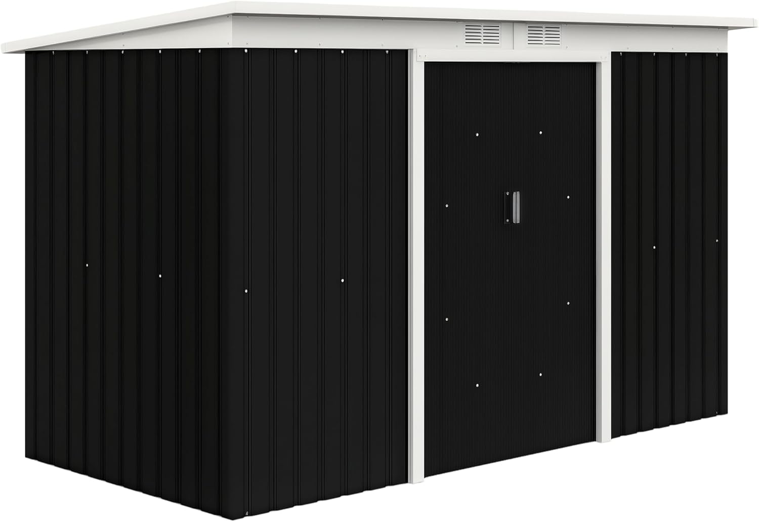 Outsunny Metall Gerätehaus 6,3m³ 280x130x172cm Geräteschuppen mit Pultdach Schiebetür wetterfest Gartenhaus Outdoor Garten Schuppen Schrank für Hinterhof Außenbereich Anthrazit, Dunkelgrau