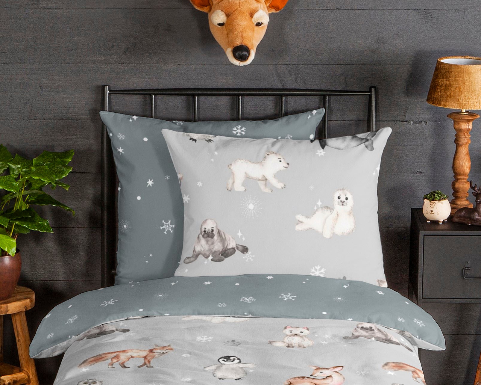 good morning Kinderbettwäsche »Cira« 2 Stk. tlg. Biber, 135x200, Warm, Weich, Wende, Reissverschluss, Kind, Winter, Grau