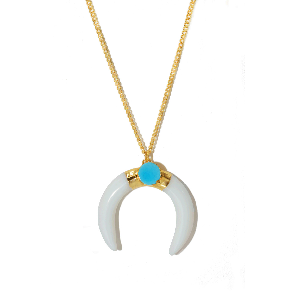 Sautoir corne en agate et turquoise- doré à l'or fin