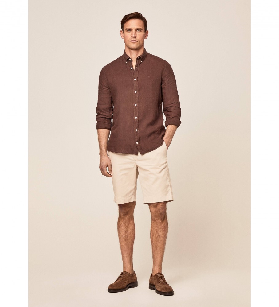 Camisa de linho Hackett marrom de corte slim