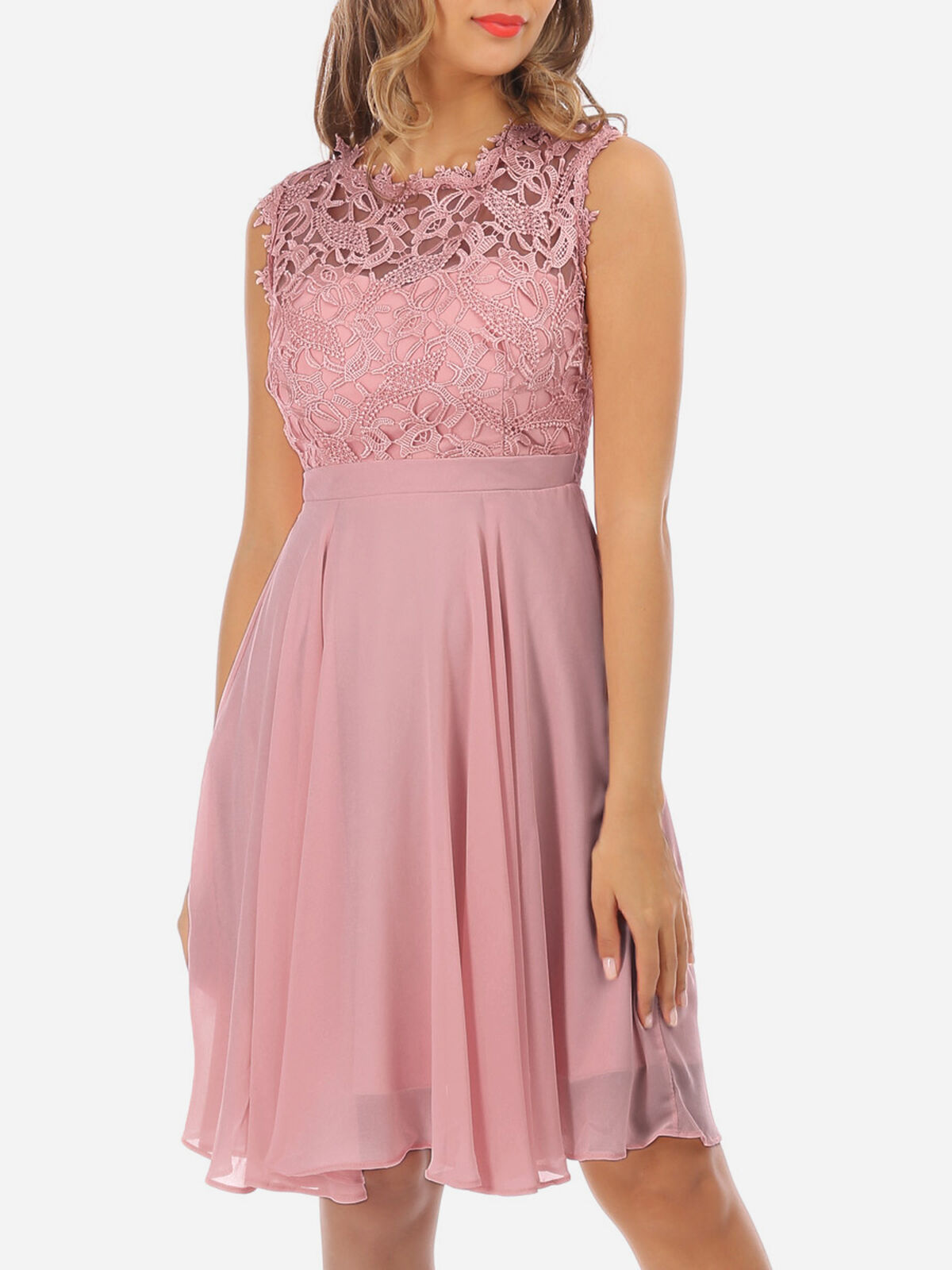 Robe à encolure dentelle grandes tailles- Vieux rose