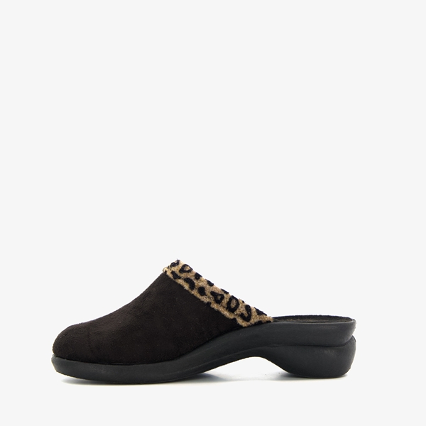 Blenzo dames pantoffels zwart met luipaard detail