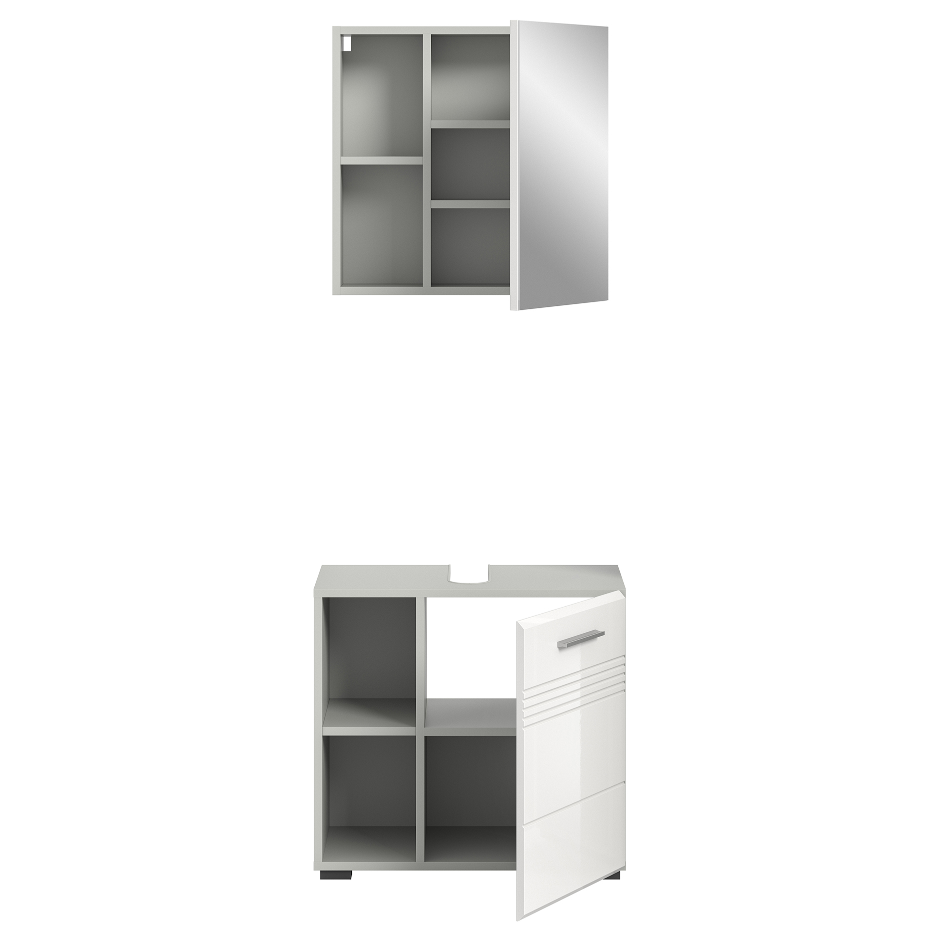 2-teiliges Badmöbel-Set COPA - weiß Hochglanz - hellgrau - 60 cm