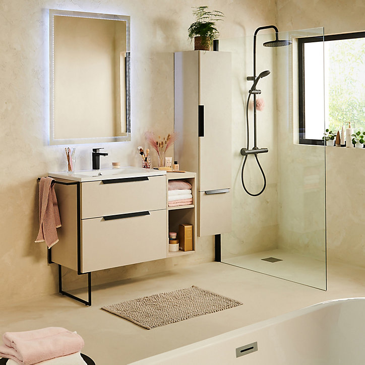 Meuble sous vasque à suspendre Urban blanc cassé 74 cm