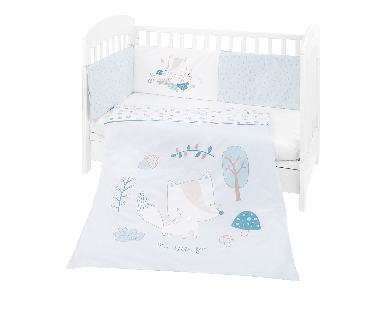 Kikkaboo Bettwäsche 4-teilig Decke 135 x 95 cm, Bezug, Nestchen Bett 140 x 70 cm blau