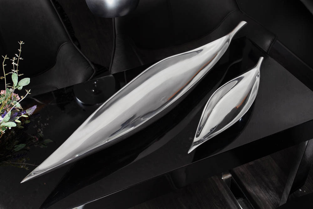 Handgearbeitete Deko Schale SILVER LEAF 40cm silber Aluminium