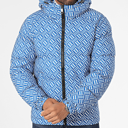 Doudoune Capuche Blanc Bleu Roi