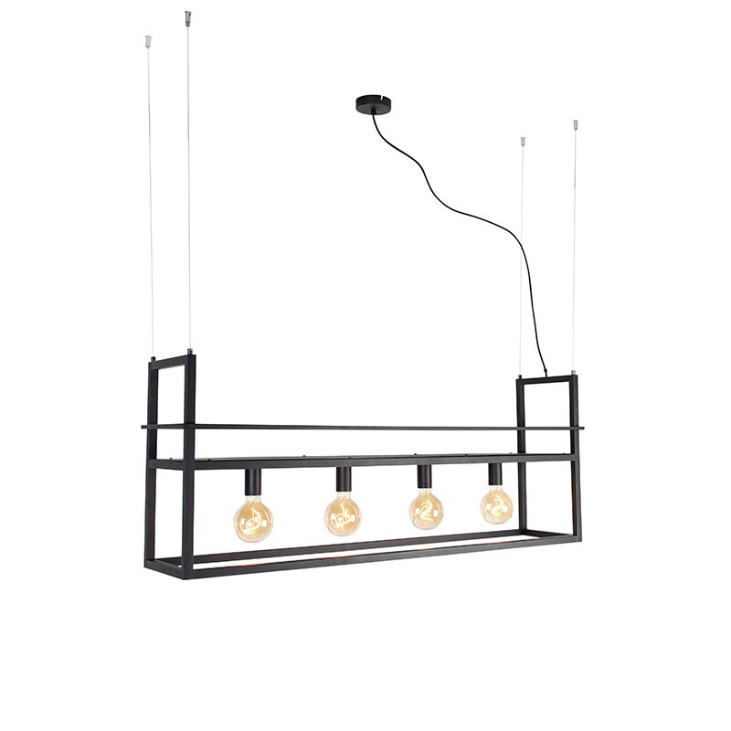 Industriële hanglamp zwart met rek large 4-lichts - Cage Rack