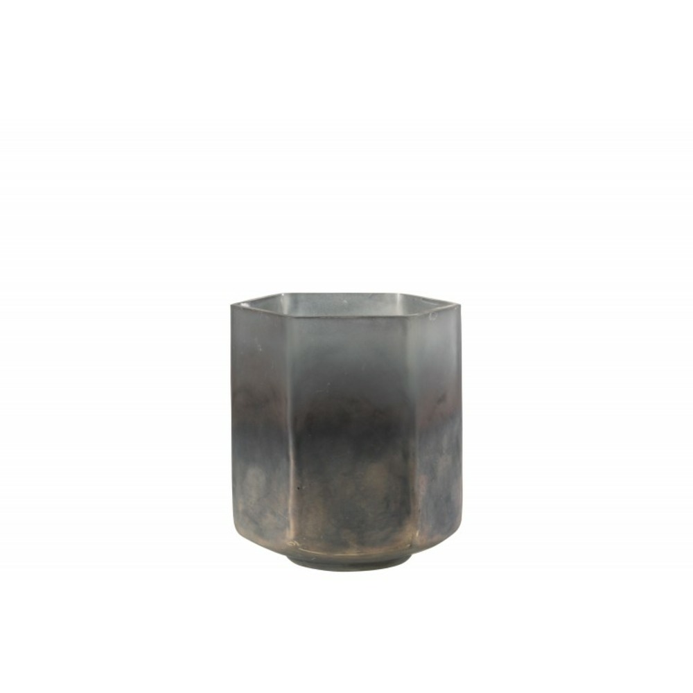 Photophore hexagone en verre gris 11x10x12cm