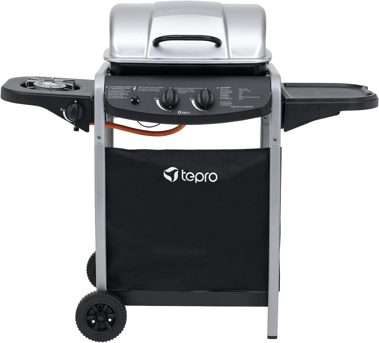 tepro Gasgrill Fremont – 1 Doppelbrenner + Seitenbrenner, 7 kW Gesamtleistung, Rost-in-Rost-System, Grillrost 45x34 cm, Piezo-Zündung, klappbare Ablage, inkl. Regler & Schlauch – 112x52x96,5 cm