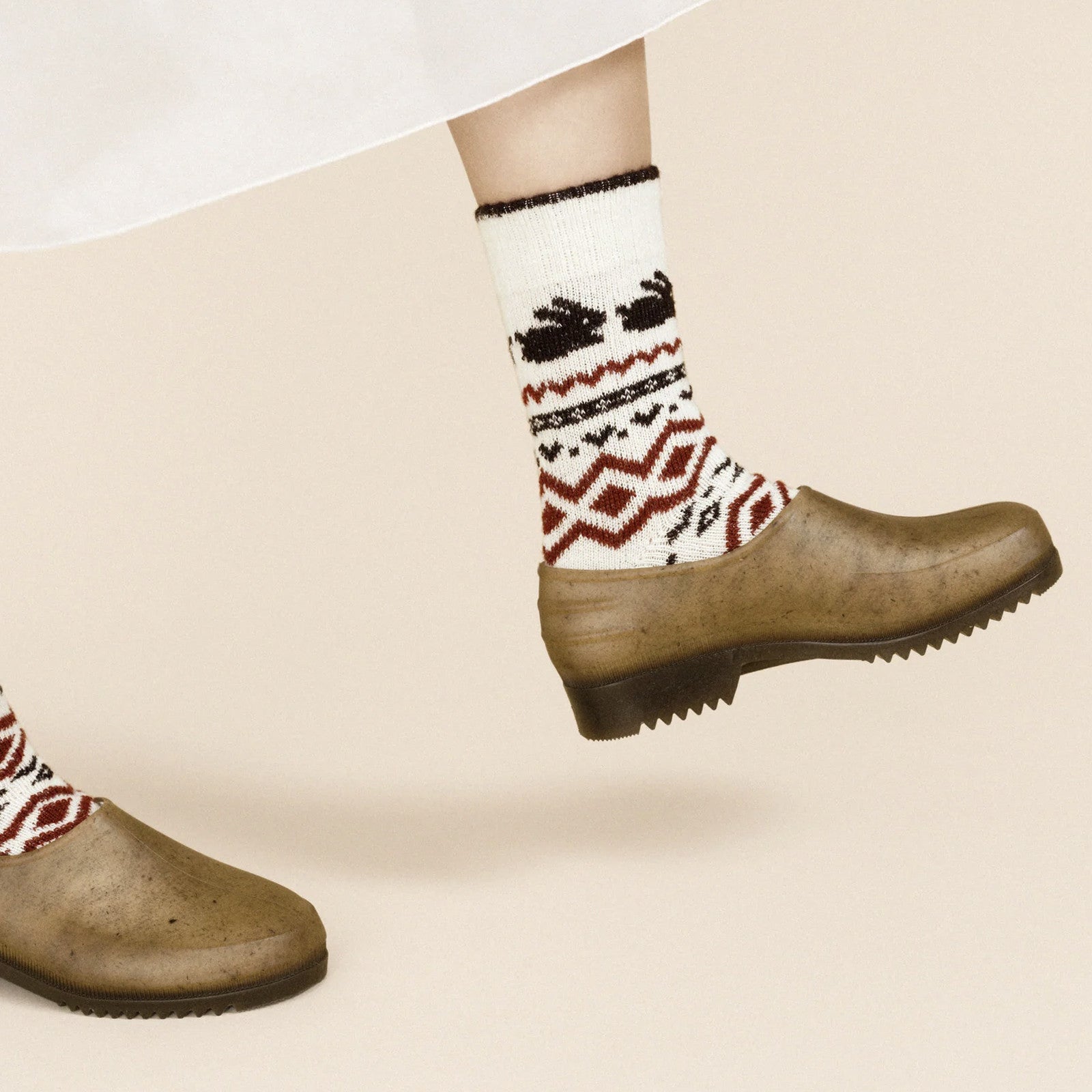 Socken Minky Bunny Fairisle Crew - Milk