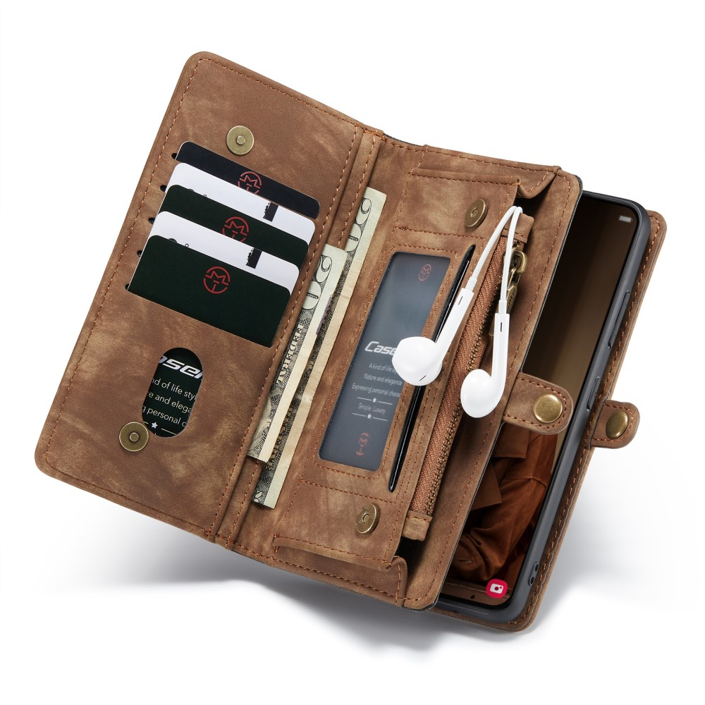 Samsung Galaxy S22 5G 2in1 Leder Tasche   Magnet Hardcase Karten Etui - Dunkelbraun