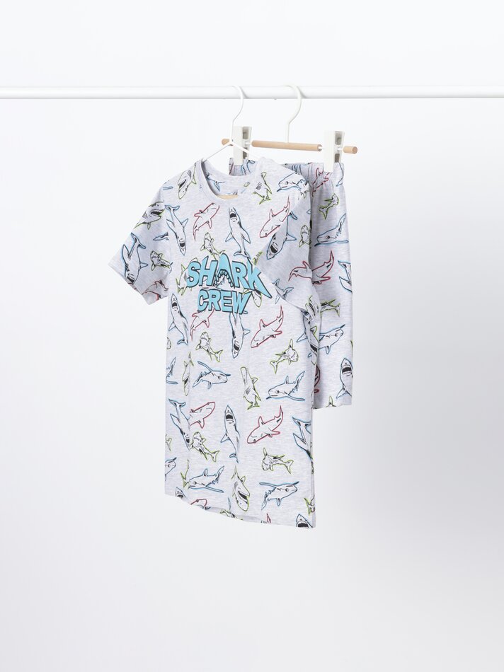 Conjunto de pijama curto estampado - Cinza Mesclado