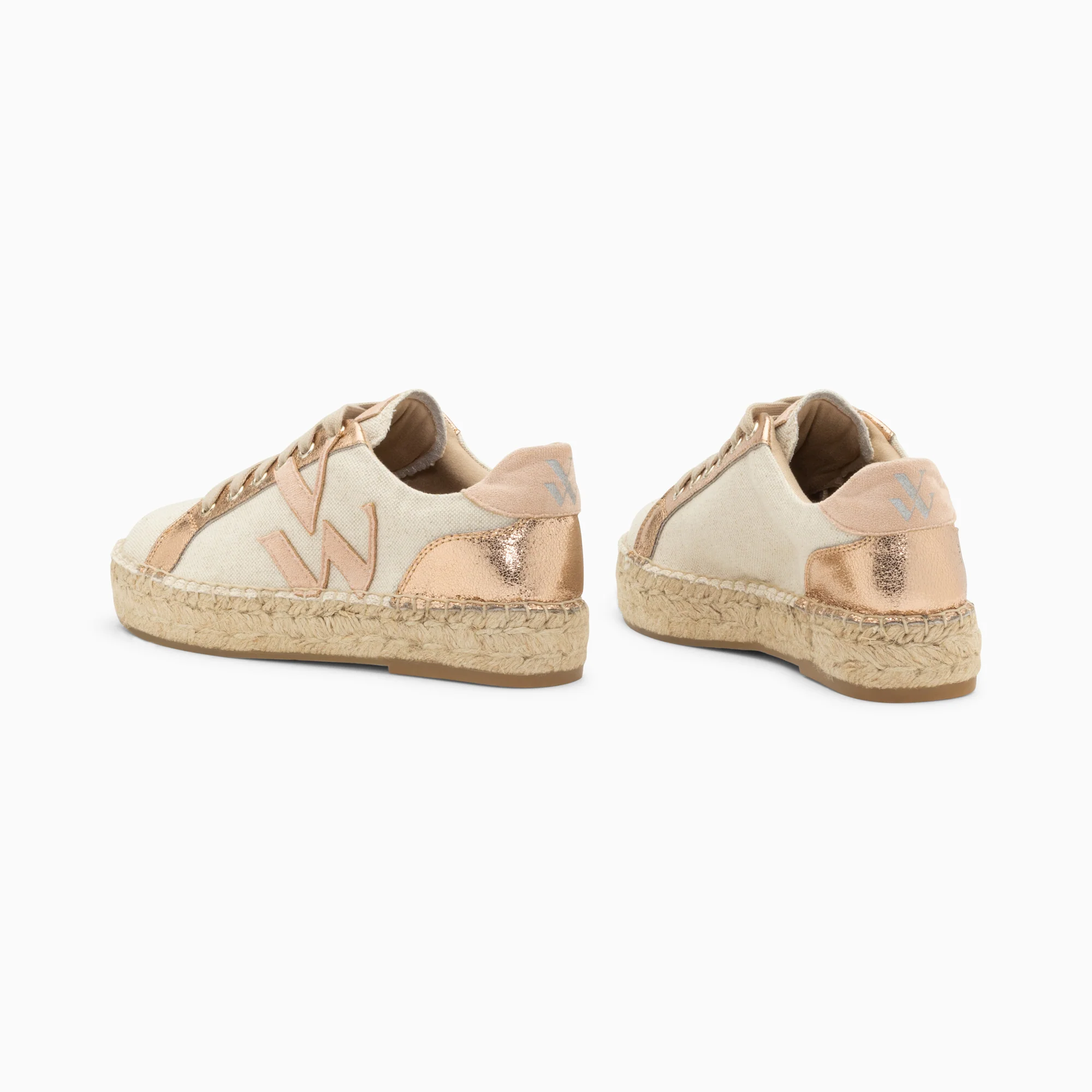 Sneakers-Baskets monogramme Aurore rose et rose gold à semelle espadrille