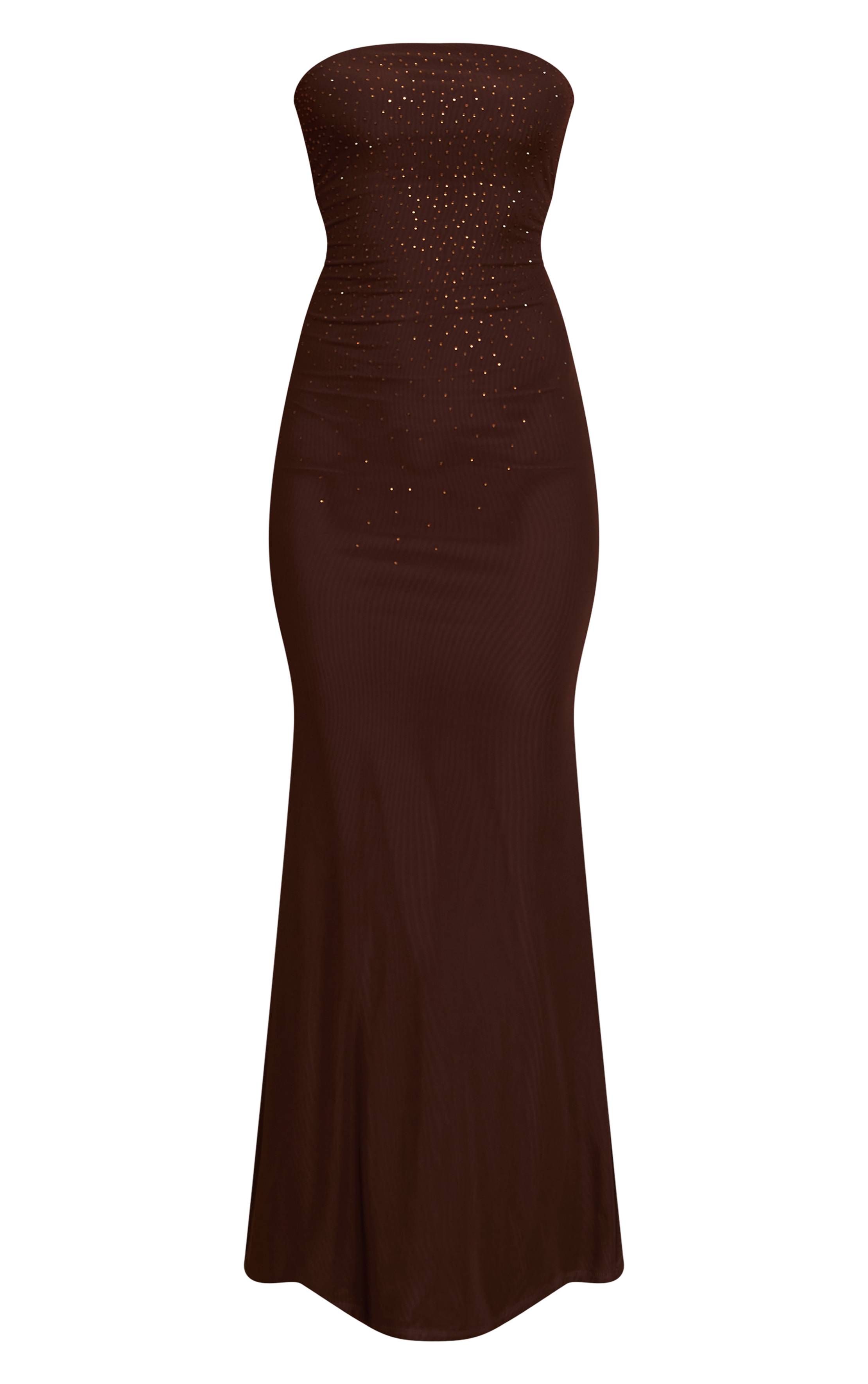 Chocolat Robe Longue Bandeau À Strass