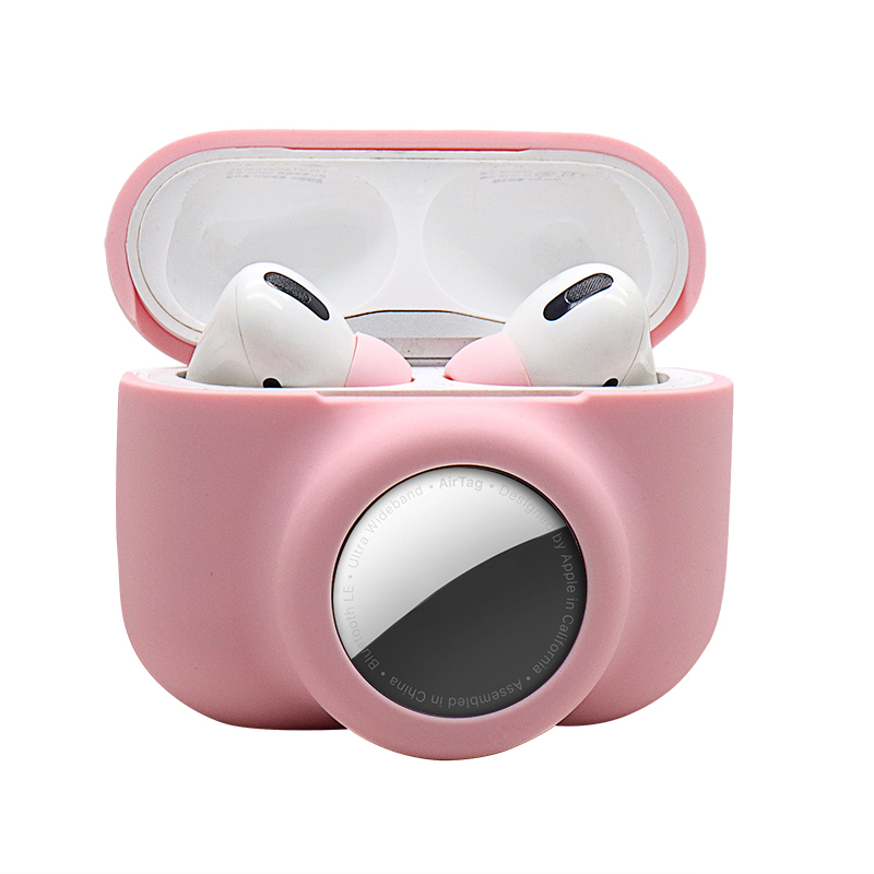 2in1 AirPods Pro   AirTag Silikon Case Schutzhülle Abdeckung - Rosa