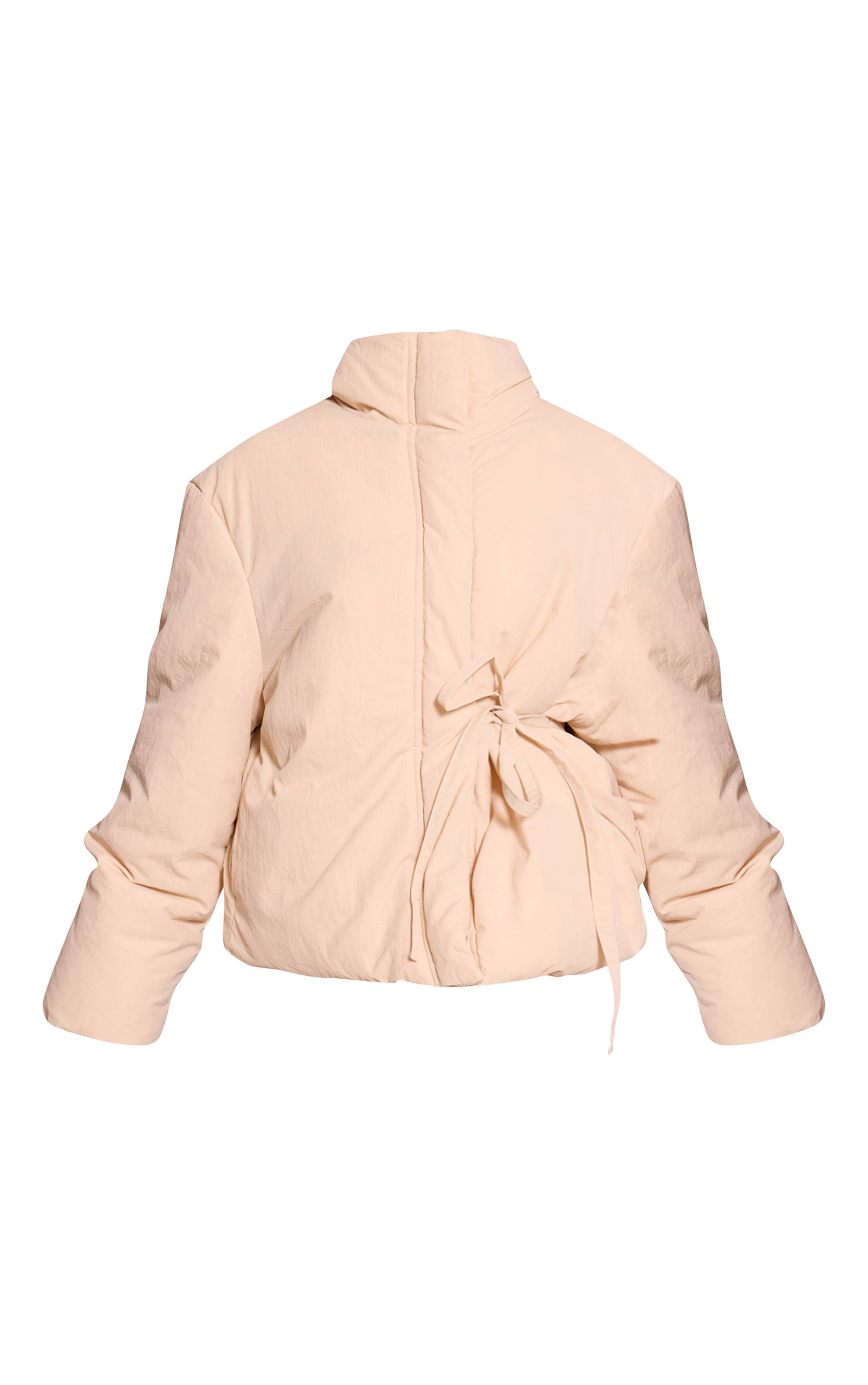 Crème Veste Matelassée Petite Taille Col Montant Avec Ceinture À Nouer