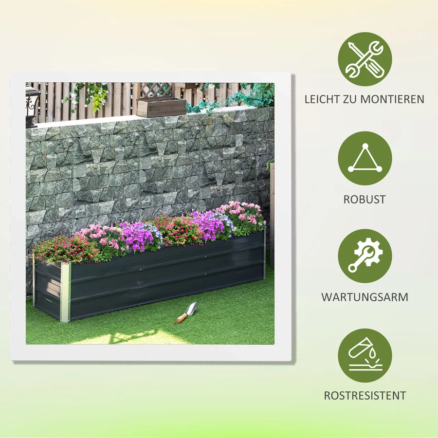 Outsunny Gartenbeet inclusive Gartenhandschuhen und Beetschildern grau