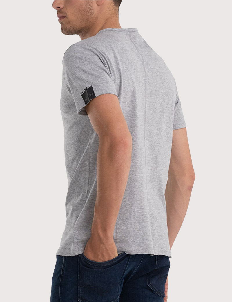 REPLAY T-SHIRT HOMME MANCHES COURTES COL ROND GRIS CLAIR