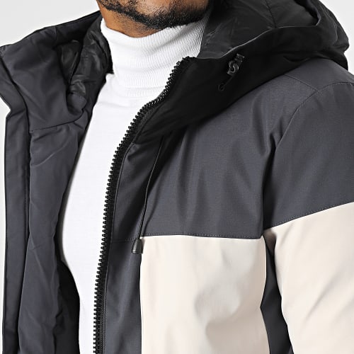 Doudoune Capuche Gris Anthracite Beige