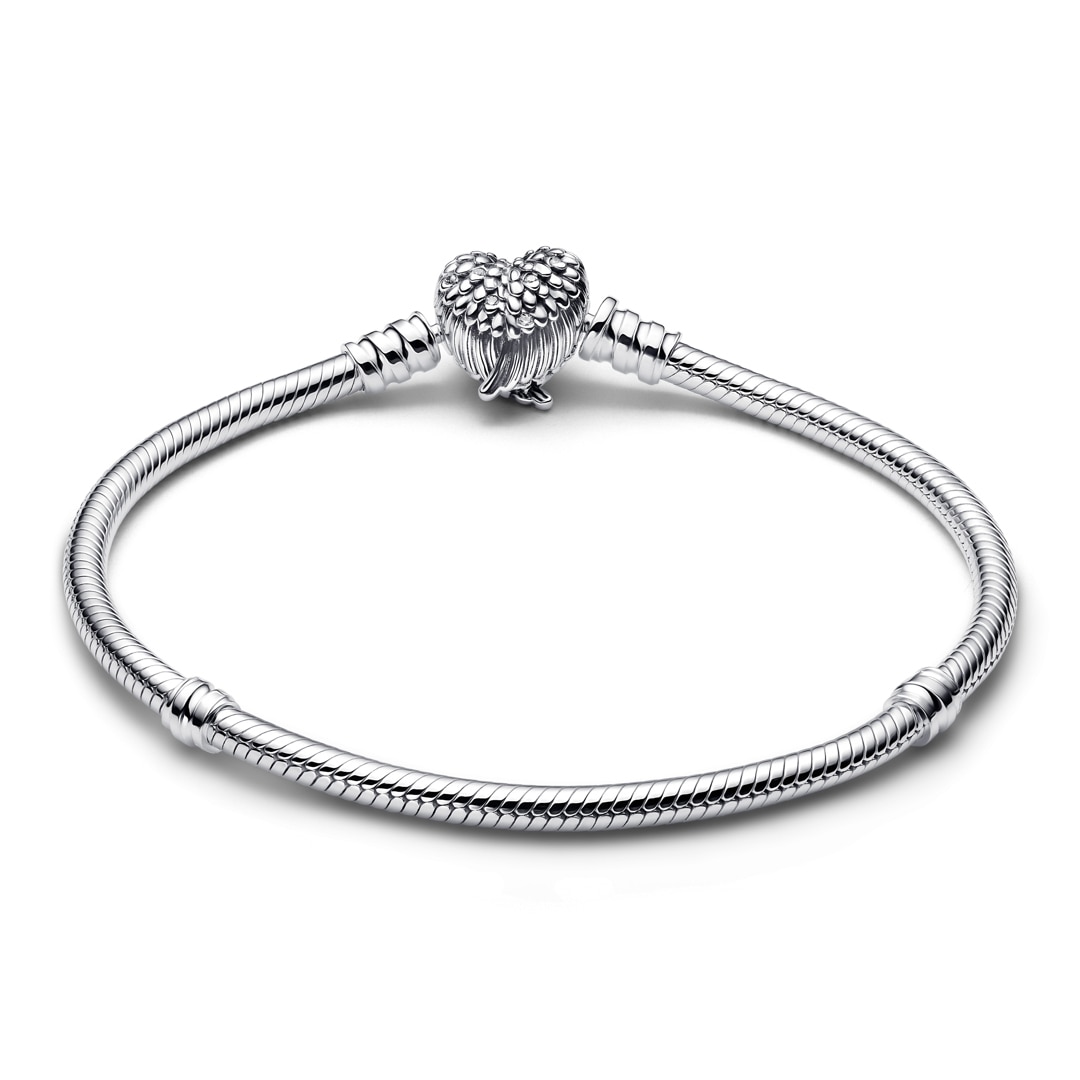 Pandora Moments Flügel Herzverschluss Schlangen-Gliederarmband 925 Silber
