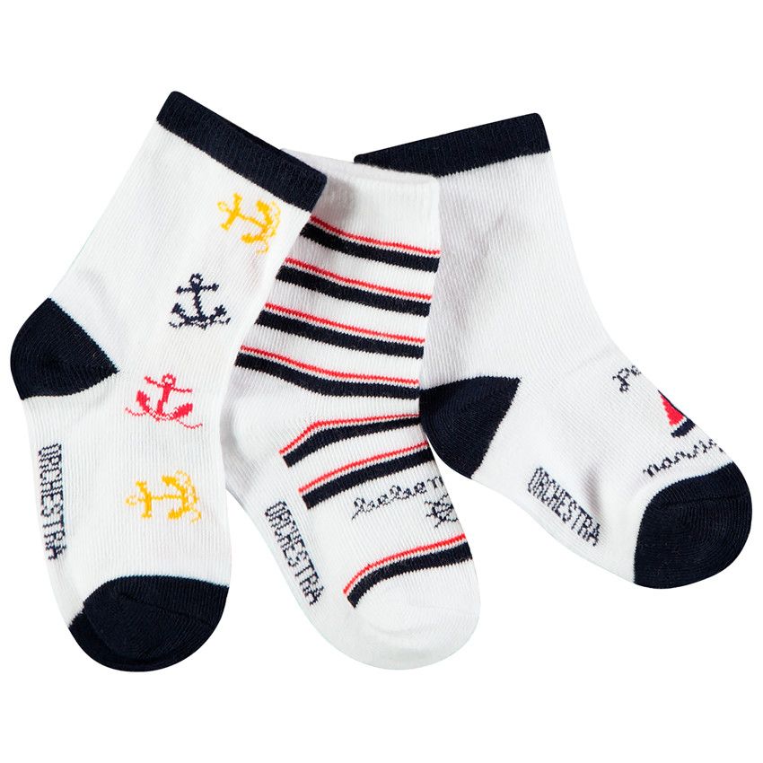 Lot de 3 paires de chaussettes motif marin pour bébé garçon - Blanc
