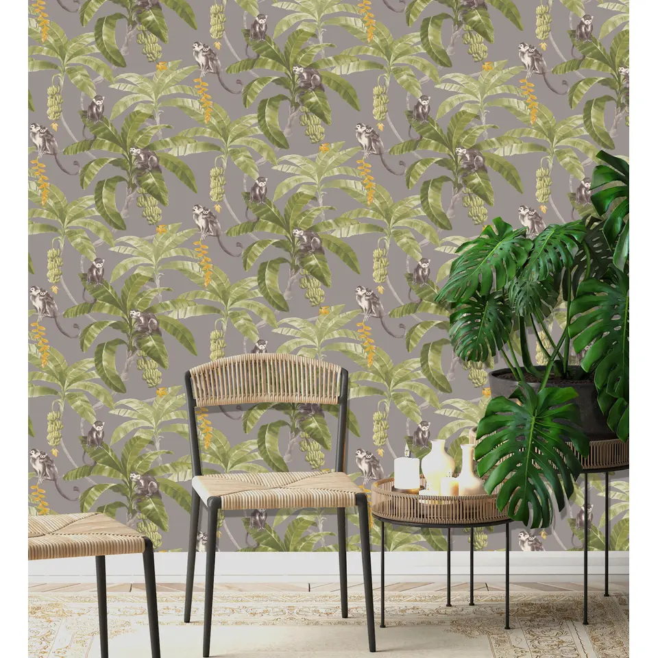 Dutch Wallcoverings - Myriad Monkey Puzzle grijs/groen - 0,53x10,05m