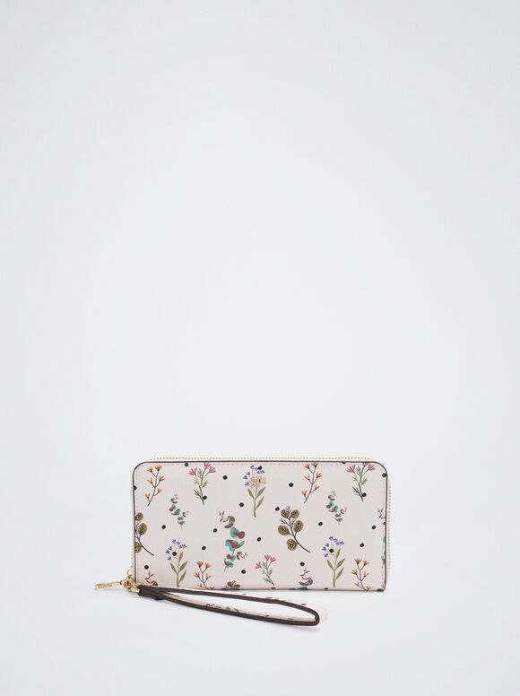 Carteira com estampa floral - Bege