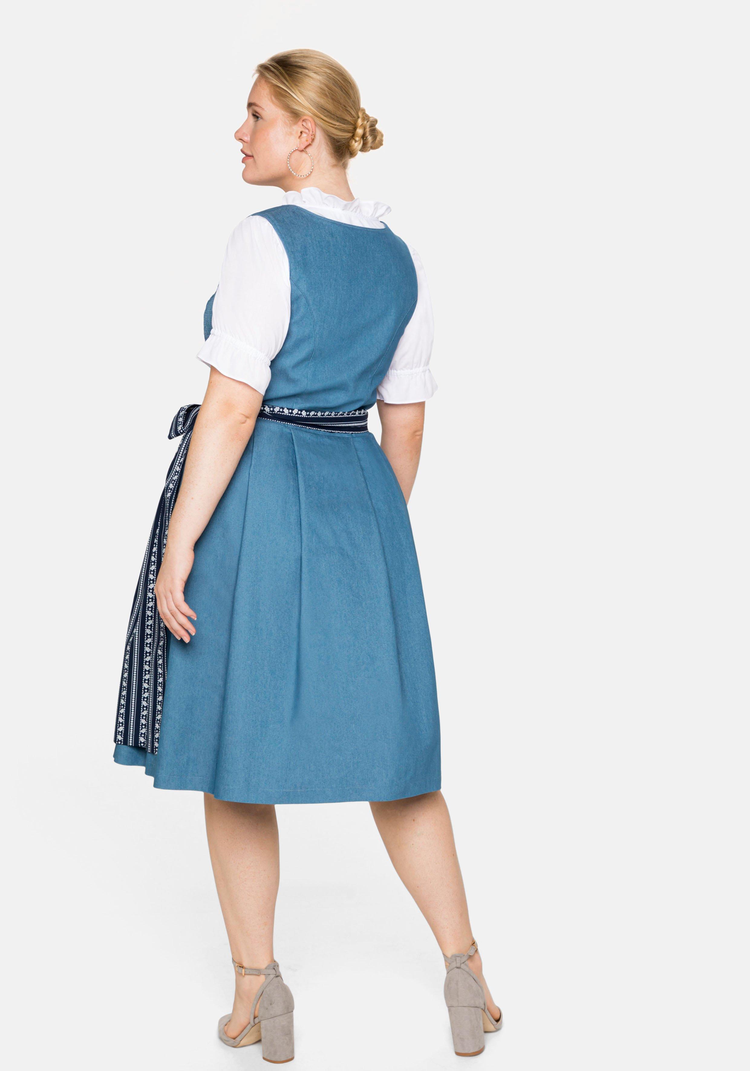 Dirndl im Denim-Look, mit bedruckter Schürze