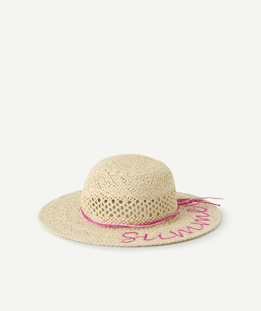 chapeau de paille fille avec broderies roses