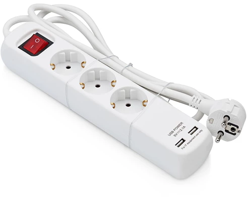Andersson Extension lead 3-way grounded, USB, 2m