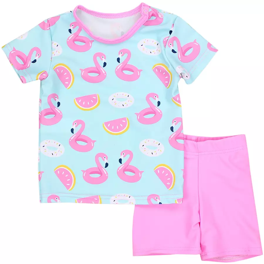 Aquarti Baby Mädchen Zweiteiler Badeanzug Bade-Set Bade T-Shirt Badehose hellrosa