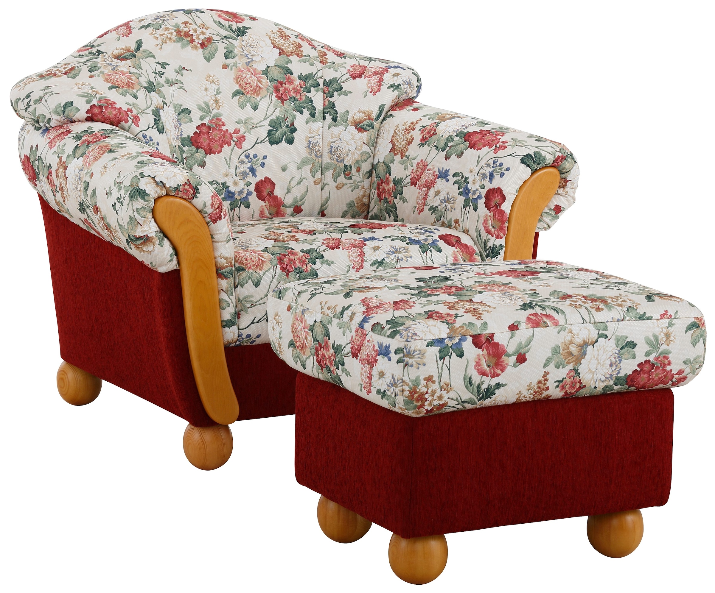Home affaire Sessel »Milano, bequemer Loungesessel, Landhaus-Stil, Holz-Chatosen und -Füsse«
