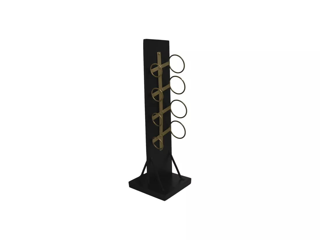Porte-vin debout 4 bouteilles - 25x25x80 - Noir-Doré - Mangowood-Métal