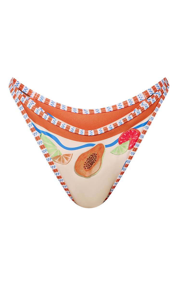 Orange Bas De Bikini Tanga Imprimé Papaye