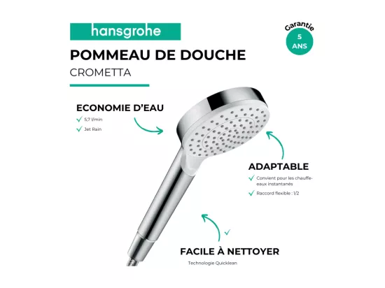 Pommeau de douche HANSGROHE Crometta Ecosmart+ blanc/chromé