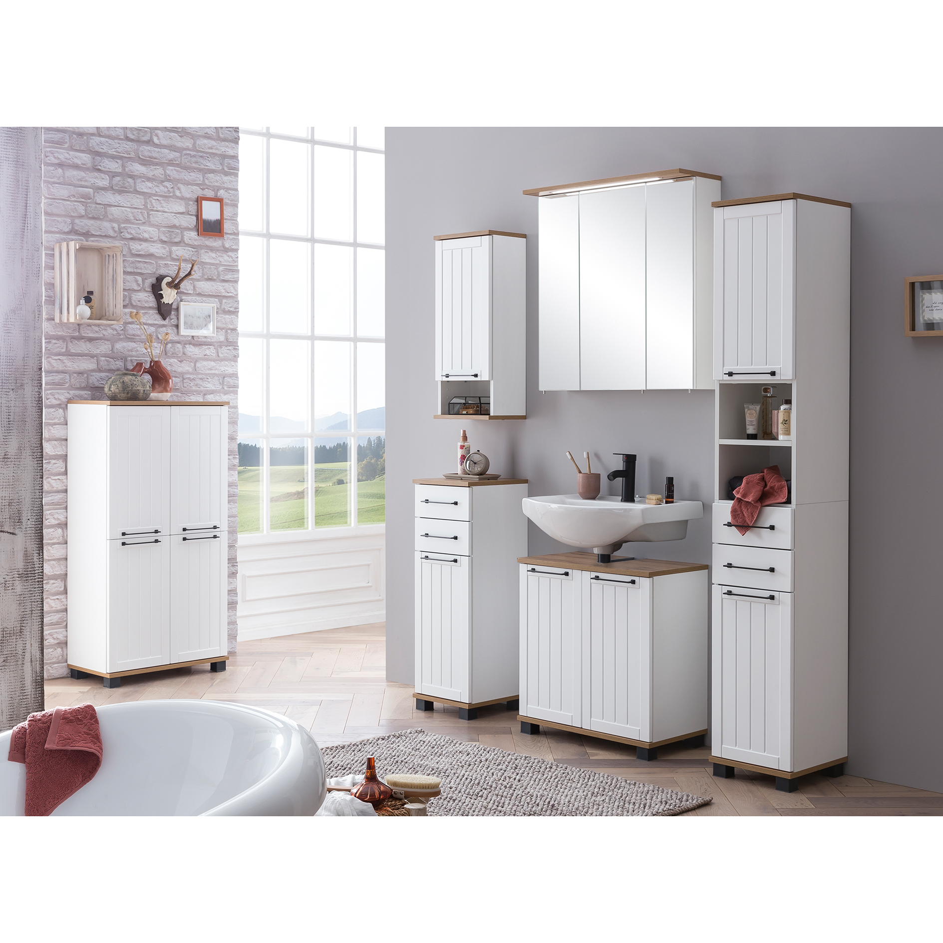 Oberschrank - weiß matt-Eiche - 30 cm breit