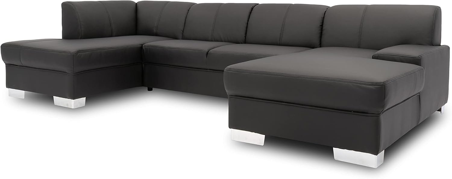 DOMO. collection Wohnlandschaft Star, Sofa in U-Form, Longchair rechts, Couch in Kunstleder, 304 x 150 x 150 cm (BxTxH), schwarz