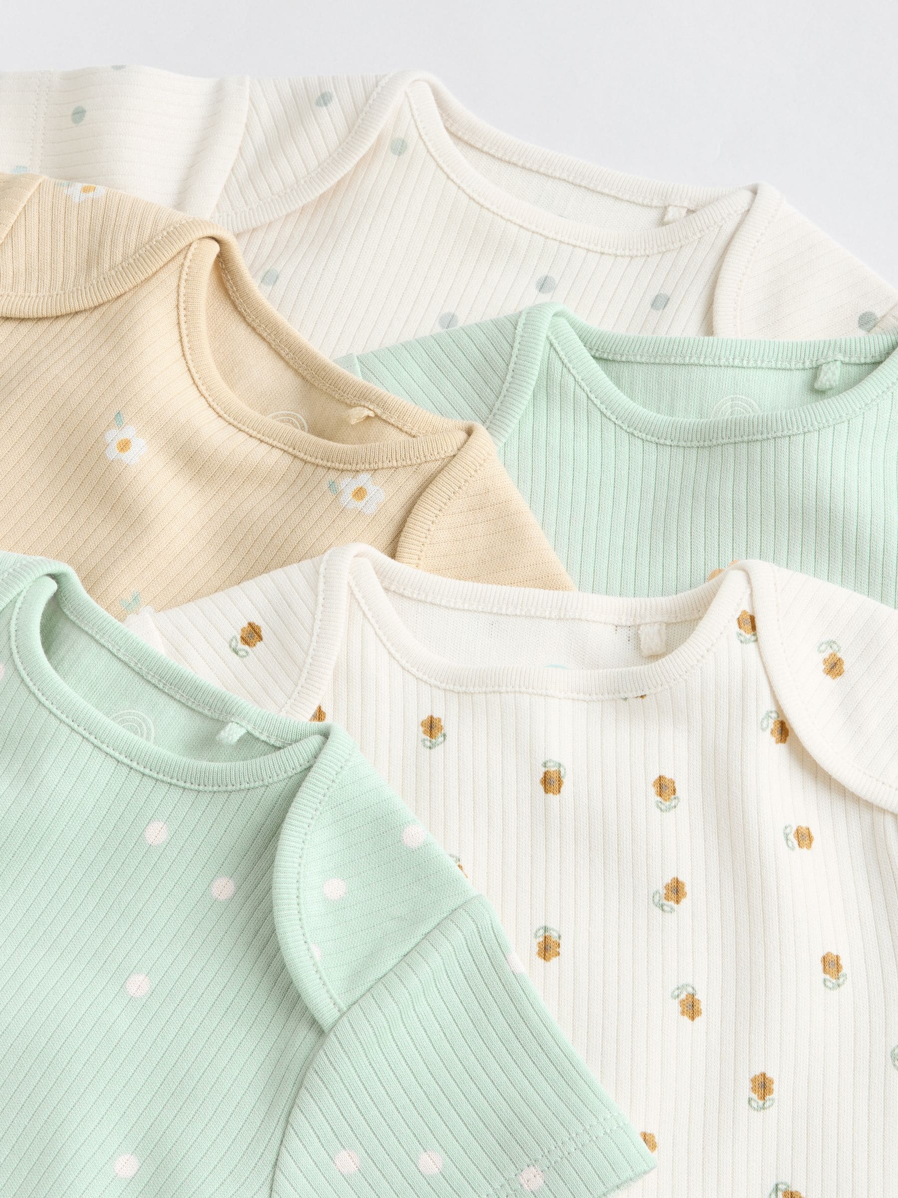 Grijs-groen - Korte mouwen geribbelde Baby bodysuits 5 verpakking